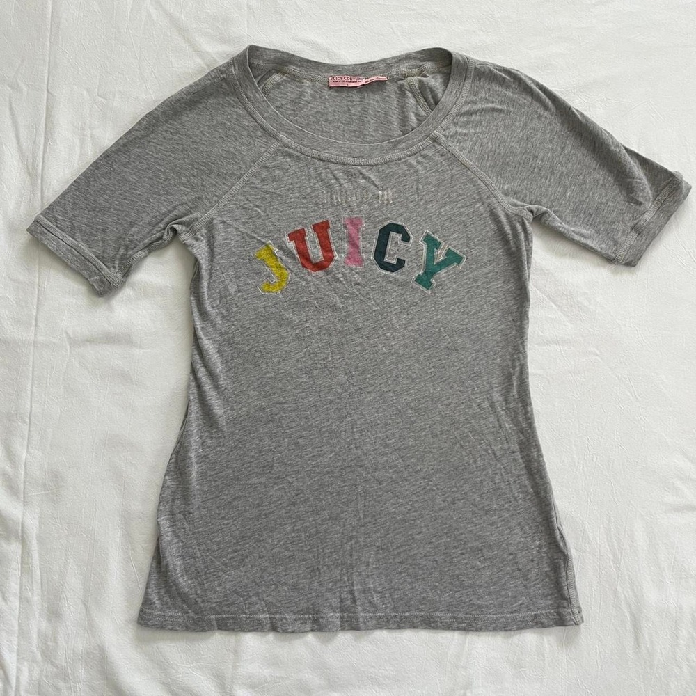 Juicy Couture T-Shirt Women Small Grey Short Sleeve Raglan Logo Y2K McBling Tee - Picture 1 of 4